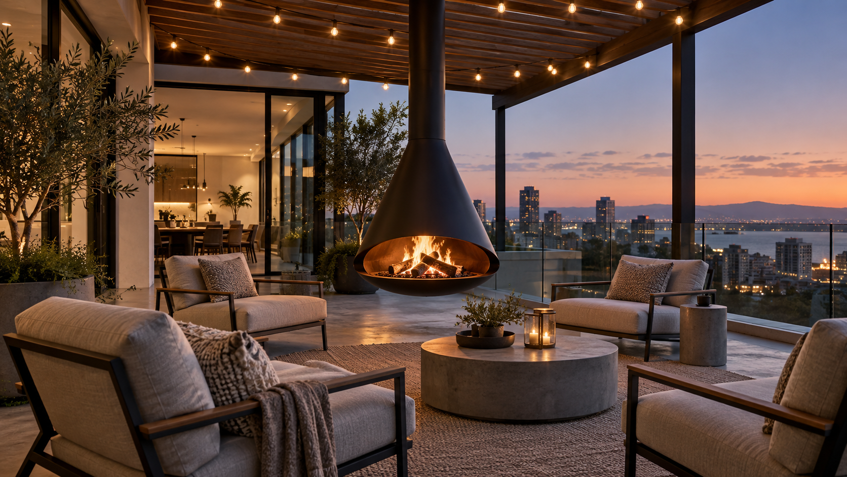 terraza con chimenea. Imagen ilustrativa